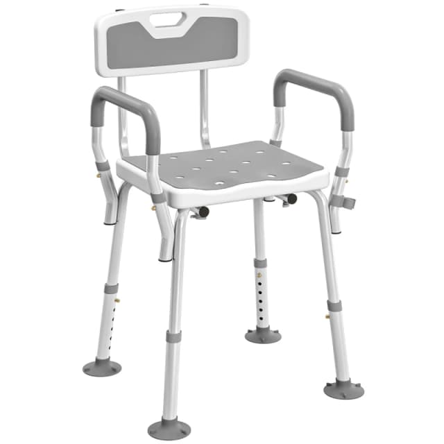 HOMCOM HOMCOM Padded Shower Stool with Arms and Back, 4 Suction Foot Pads, Grey
