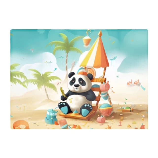 Warren Reed Designer Happy Panda On A Beach Holiday Glass Chopping Board
