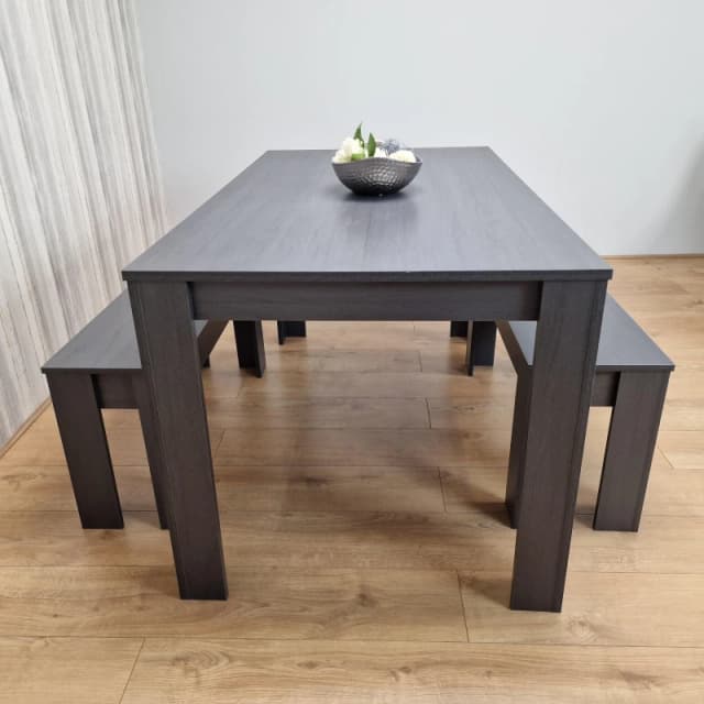 KOSY KOALA Dining Table Set Grey Dining Table(140x80x75cm) With 2 Benches Kitchen Dining Table Set Dining Room Table for Four Charcoal