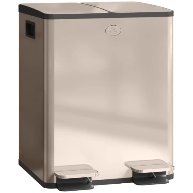 HOMCOM 2 x 20L Dual Kitchen Bin Pedal Bin for Recycling and Waste - Gold Tone TJ Hughes Silver 5056725566739