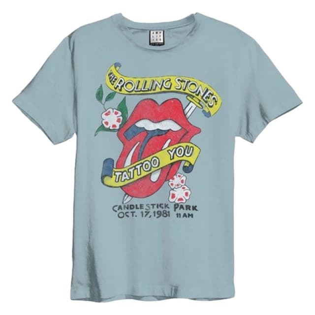 Amplified Amplified Men Tattoo The Rolling Stones T-Shirt in Pale Blue Size: X-Small Pale Blue XS Male 5063300696262