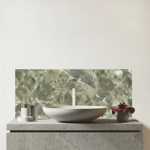Warren Reed - Designer Sage Green Quartz Effect Glass Bathroom Splashback Green Unisex