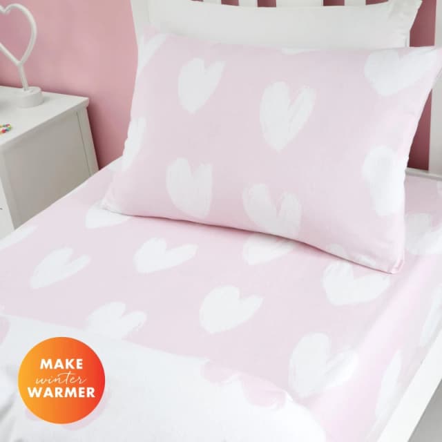 Catherine Lansfield Brushed Hearts Brushed Cotton Fitted Sheet White