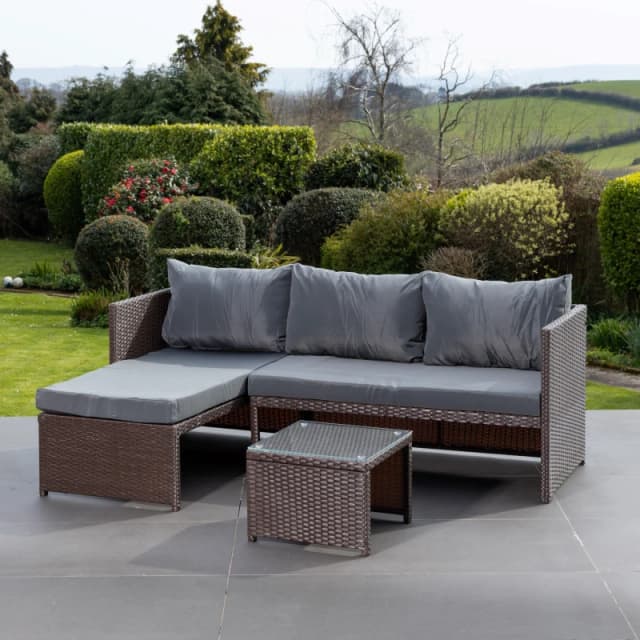 Artemis Home Aleria Left Hand Facing Rattan Corner Sofa & Table in Grey Grey Unisex