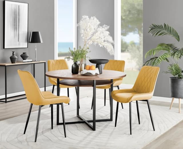 FurnitureboxUK FurnitureboxUK Adley Brown Wood Storage Dining Table & 4 Pesaro Black Leg Chairs in Mustard Mustard One Size Unisex 5056657127466