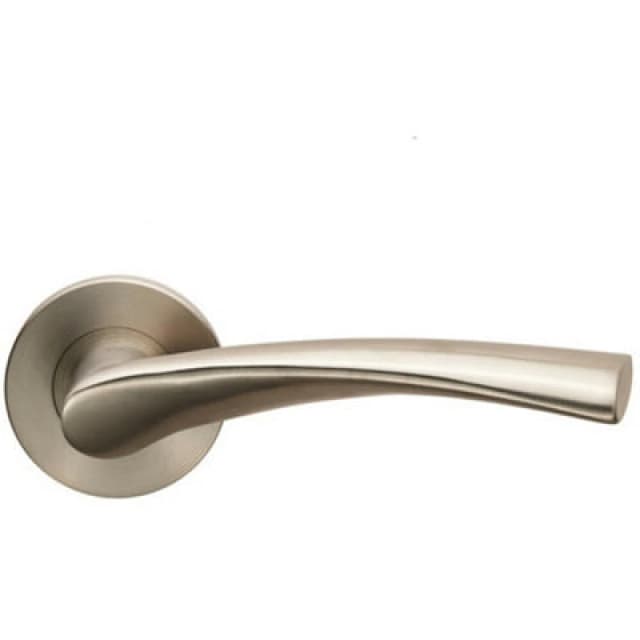 Loops PAIR Twisted Angular Design Lever on Slim Round Rose Concealed Fix Satin Steel Metallics