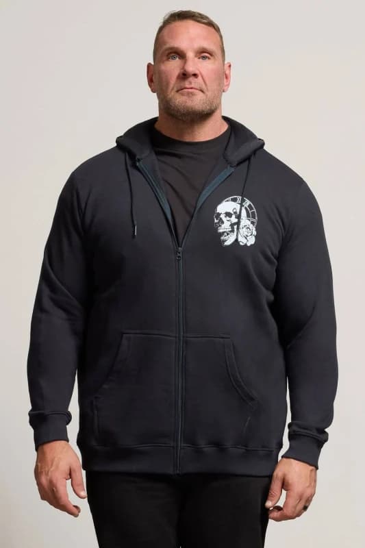 BadRhino BadRhino Men Skull Zip Through Hoodie in Dark Navy Size: X-Large Dark Navy XL Male 5063589961679