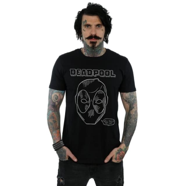 Marvel Marvel Men Deadpool This Is Just Lazy T-Shirt in Black Size: Small Black S Male 5059308627056