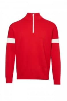 Mens French Connection Lakra Ski Knit Funnel Jumper Black Red