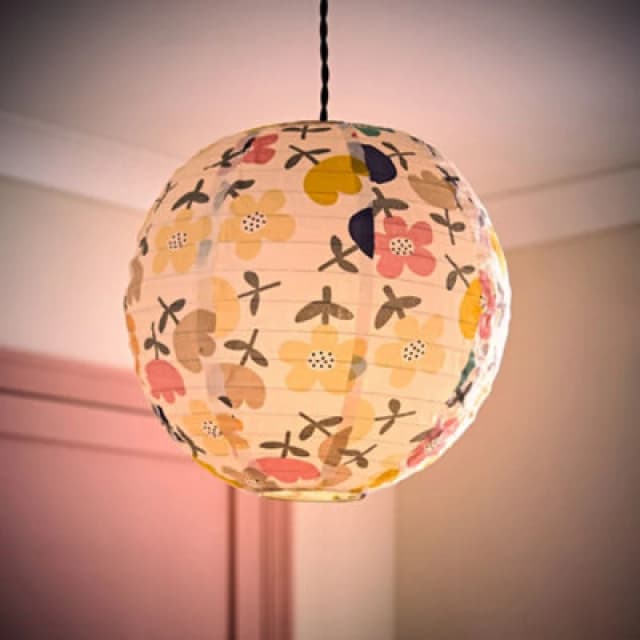 ValueLights Annie Bold Floral Natural Fabric Globe Ball Ceiling Lamp Shade with LED Bulb Multi