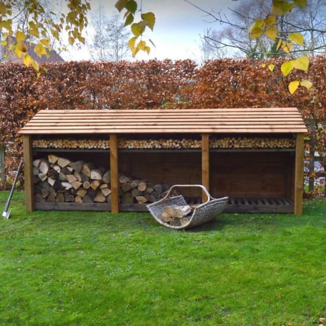 Rutland County Garden Furniture Ltd Empingham 4ft Log Store with Kindling Shelf L80 x W340 x H128cm, Brown Brown Unisex