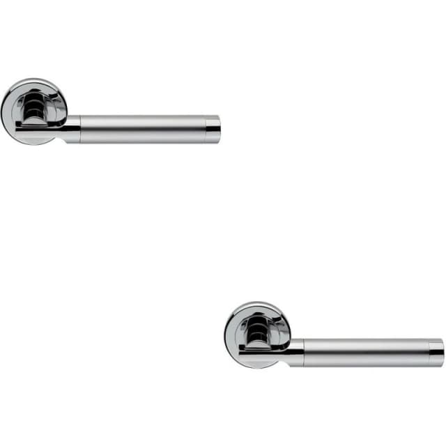 Loops 2x PAIR Round Bar Handle on Chamfered Edged Round Rose Satin & Polished Chrome Multi