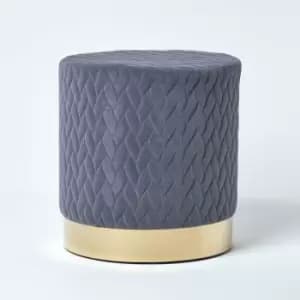Kensington Velvet Round Footstool, Grey - Grey - Homescapes