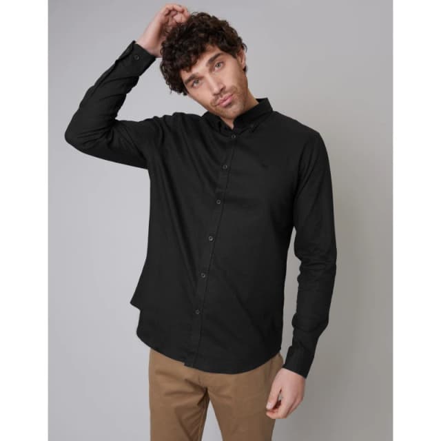 Threadbare Mens Long-Sleeve Plain Shirt Black male Small