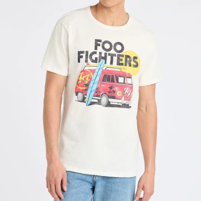 Amplified Amplified Men Camper Van Foo Fighters T-Shirt in White Size: 3X-Large White XXXL Male 5063806466628