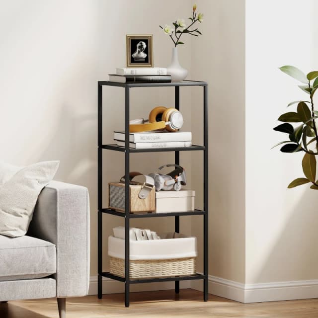 HOMCOM 4-Tier Shelving Unit Modern Glass Shelf Bookshelf for Home Black 838-564V00BK