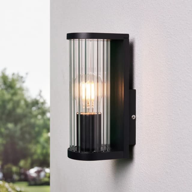 Zink Zink ASH IP44 Black Ribbed Glass Outdoor Wall Light