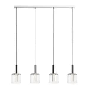 Contemporary LED Bar Pendant Ceiling 4 Cylindrical Light Chrome, Glass 3000K