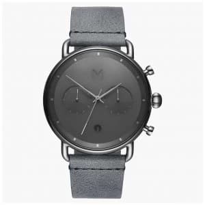 MVMT Blacktop Silver Mist Grey Leather Strap Grey Dial D Watch