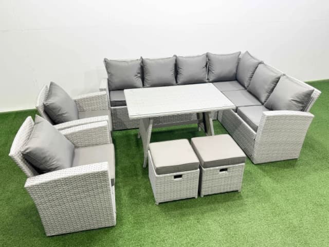 Fimous 10 Seater Garden Outdoor Rattan Furniture Set Rattan Corner Sofa in Light Grey Light Grey Unisex