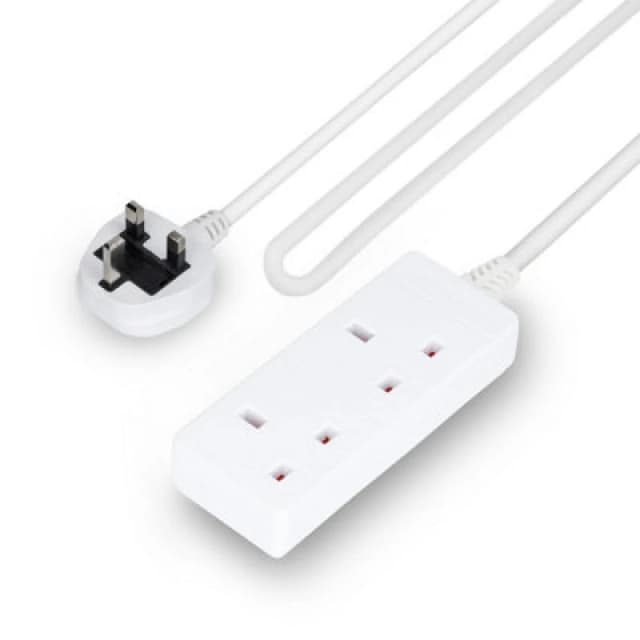 Geepas 2 Gang Extension Lead, 2M Cable Wall Mountable