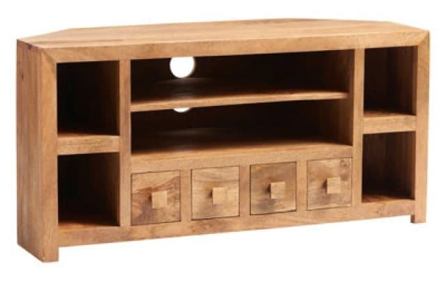 Buttercup Farm Toko Light Mango Corner TV Unit Open - Solid Mango Wood - L45 X W110 X H55 Cm