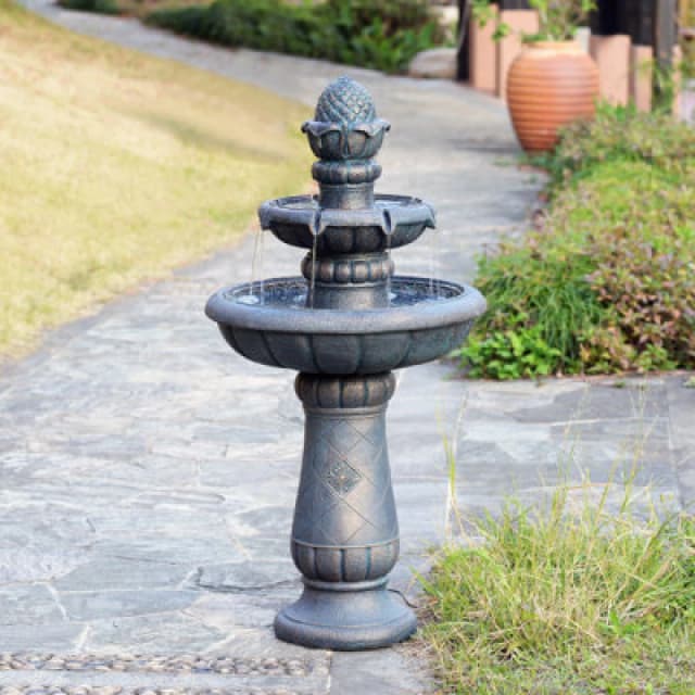 Teamson Home Two-Tier Birdbath Outdoor Garden Water Fountain, Antique Copper