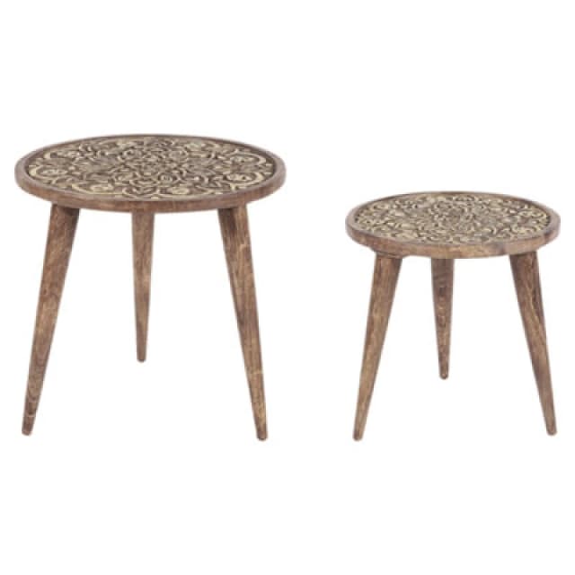Beliani Set Of 2 Side Tables Ranja Mango Wood Dark Brown