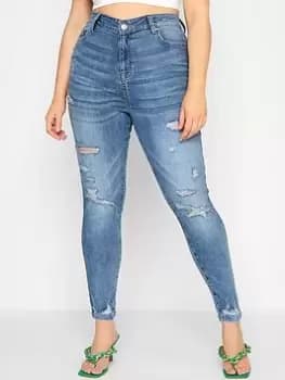 Yours Clothing Destroyed Rip Knee Ava Bleach, Blue, Size 20, Women