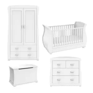 Babymore Bel White Room Set 5 Pieces Cot Bed, Chest Changer, Wardrobe, Toy Box and Pocket Mattress