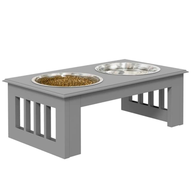 PawHut Pawhut - Raised Dog Bowls Pet Feeder Raised Elevated Stainless Steel Food Grey 5056725541576