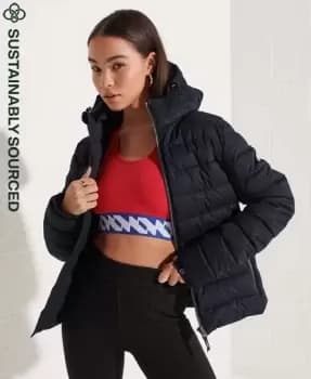 Superdry Womens Metallic Fuji Puffer Jacket Black / Black Metallic - Size: 8