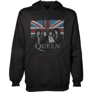 Queen - Vintage Union Jack Unisex Large Pullover Hoodie - Black