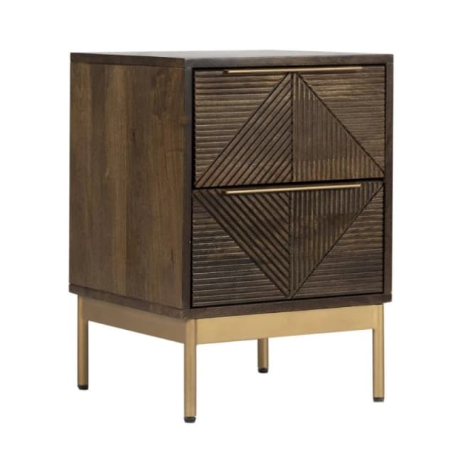 Jaipur Furniture Ltd Zaine Carving 2 Drawer Bedside Table - Mango Wood - L38 x W38 x H54cm in Brown Brown Unisex