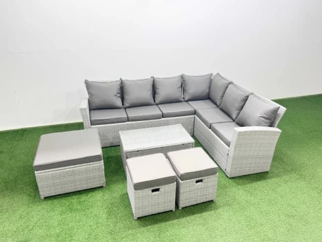 Fimous Garden Outdoor Rattan Furniture Set 9 Seater Rattan Garden Sofas Set in Light Grey Light Grey Unisex