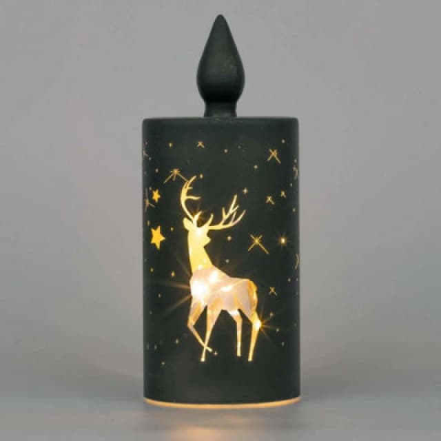 Shatchi 27cm Christmas Decorated Vase Candle LED Black Glass Candle / Stag Black