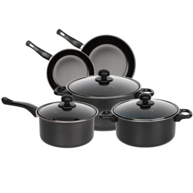 Gr8 Home Black 8 Piece Non Stick Cookware Set Cooking Pot Frying Pan Saucepan With Lids