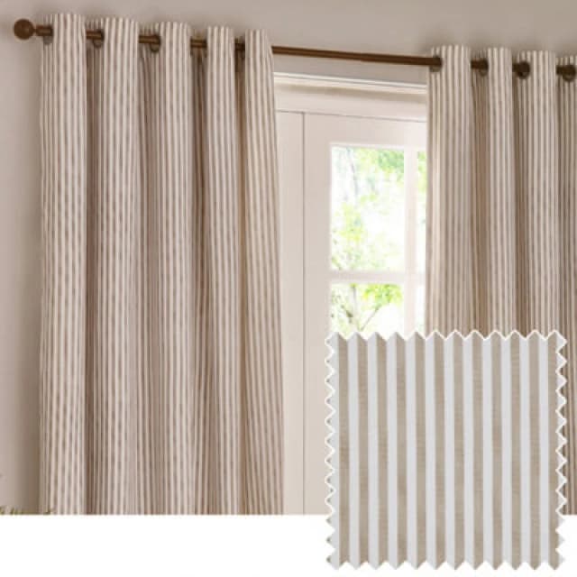 Yard Hebden Striped 100% Cotton Lined Eyelet Curtains Natural 117cm width 137cm drop, Cream 5025532848710