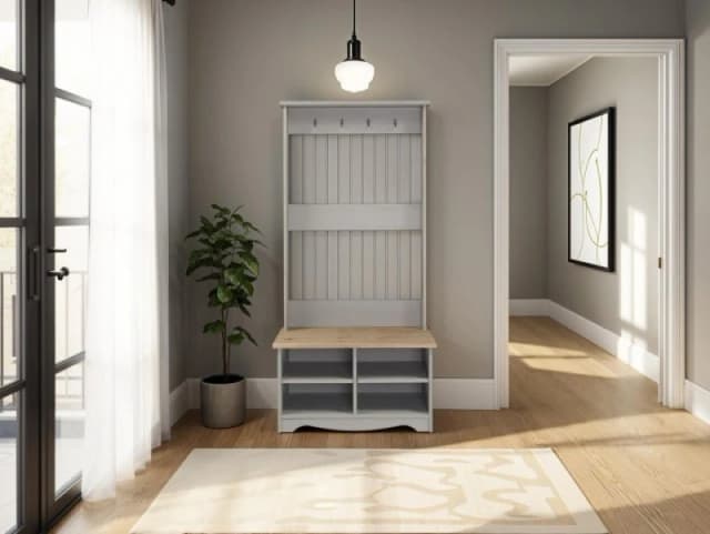 Core Corona Grey and Waxed Pine 2 Tier Shoe Bench With Hat and Coat Rack