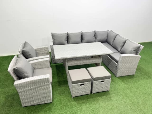 Fimous Rattan Garden Furniture Set Outdoor 10 Seater Dining Corner Sofa Sets in Light Grey Light Grey Unisex