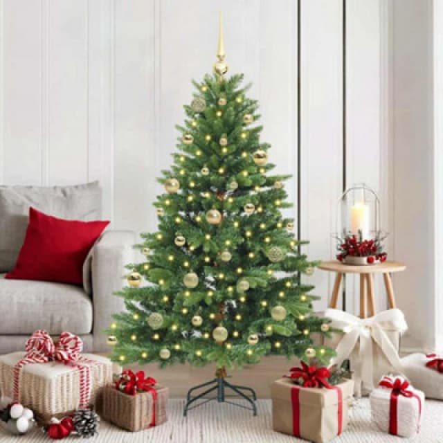 vidaXL Artificial Christmas Tree with 150 LEDs, Gold Balls Green 150 x 101cm PE and PVC, Green 3397540