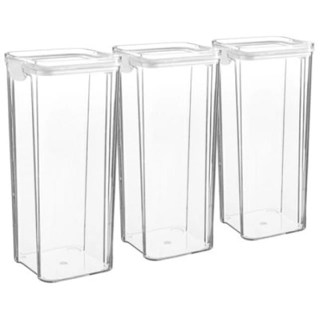 Argon Tableware 3X Food Storage Containers - 1.8 Litre - White Reusable Airtight Stackable Meal Prep Lunch Box With Clip-Lock Lid