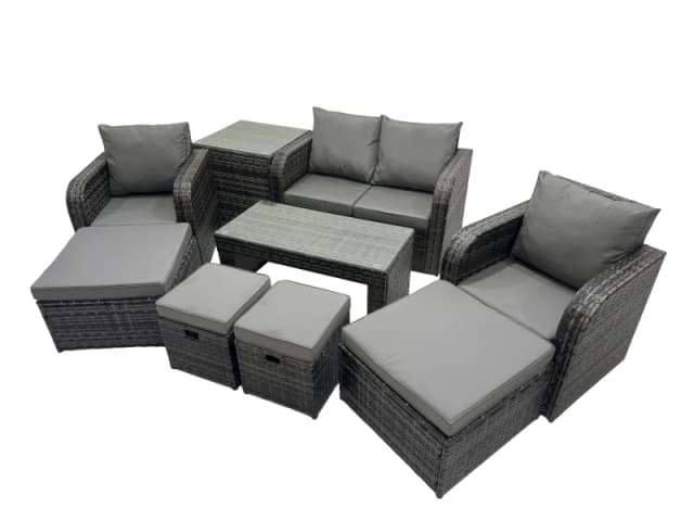 Fimous Garden Outdoor Furniture Set with 2 Side Tables 4 Stool in Dark Grey Dark Grey Unisex