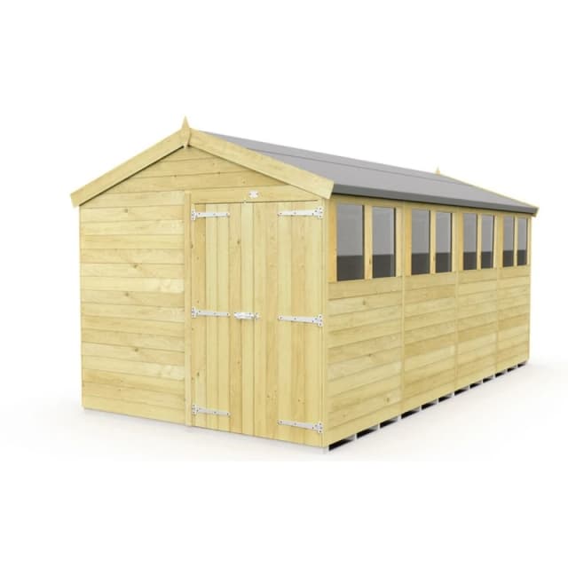 Buttercup Farm 8 x 16 Feet Apex Shed - Double Door W/ Windows - L472 x W231 x H217cm in Brown Brown Unisex