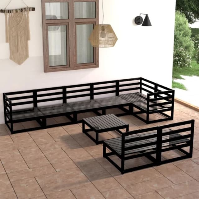 VIDAXL 9 Piece Garden Lounge Set Black Solid Pinewood Vidaxl 8720286467268