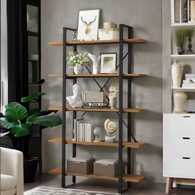 Rafaelo Mobilia Industrial 5 Tier Rustic Brown Bookcase Brown Unisex
