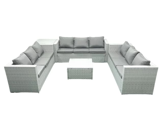 Fimous Rattan Garden Outdoor Furniture Set 9 Seater Rattan Garden Sofa Set with Side Table Light Grey Mixed Light Grey