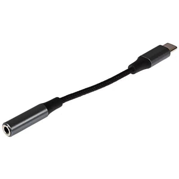 Maplin Maplin USB-C to 3.5mm Female Jack Headphone Aluminium Braided Adapter Cable - Black, 5cm 376PAM
