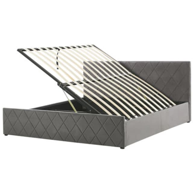 Beliani Ottoman Bed Velvet Rochefort 180 X 200 Cm (Eu Super King) Grey