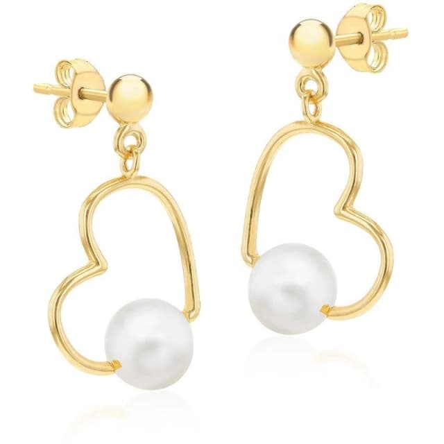Be You 9ct Gold Freshwater Pearl Heart Drop Earring Yellow Gold female One Size
